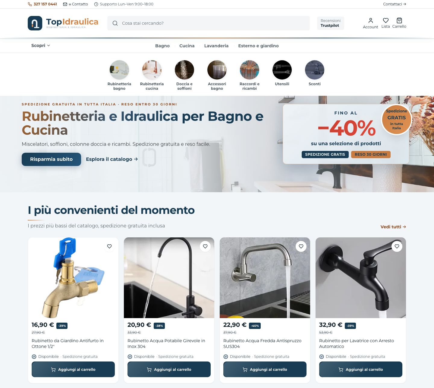 Schermata della homepage di topidraulica.it